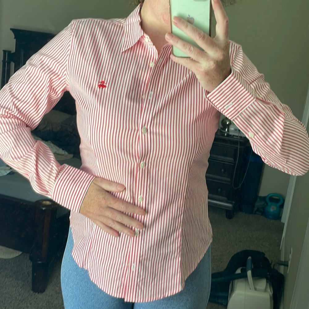 Brooks Brothers Button Down Blouse. Red with white strips. Full button down
